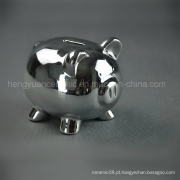 Cerâmica Galvanoplastia Lovely Piggy Bank, Silver Coin Bank